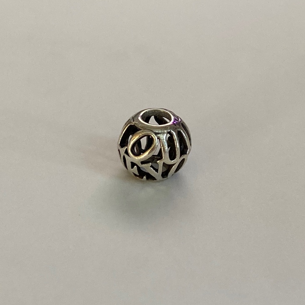 Preowned authentic Pandora charm I LOVE YOU silver openworks 925 ALE